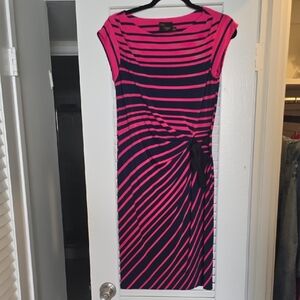 Just Taylor Stylish Pink and Dark Blue Striped Dress In Size 8. Like New